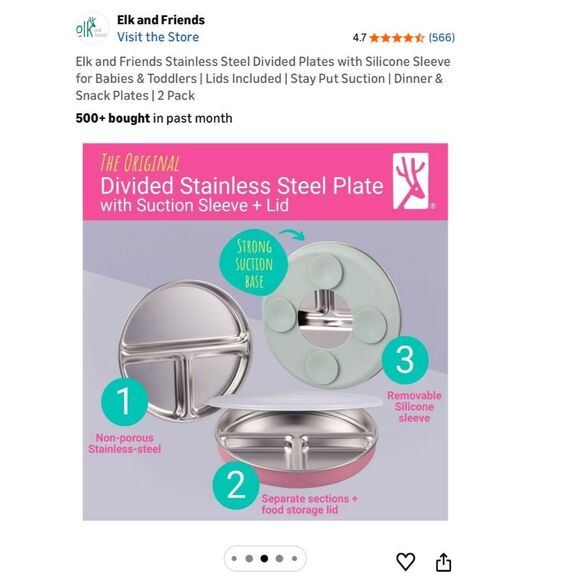 Eco Kids Stainless Plates Elk and Friends Set of 2 Blush and Lilac New in Box - Picture 5 of 11